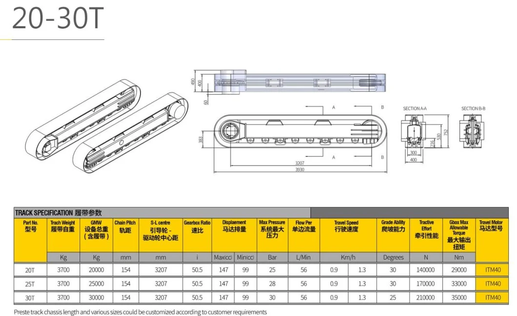 Qdst-30t Customized Crawler Undercarriage Steel Track Chassis for Excavator Drilling Rig